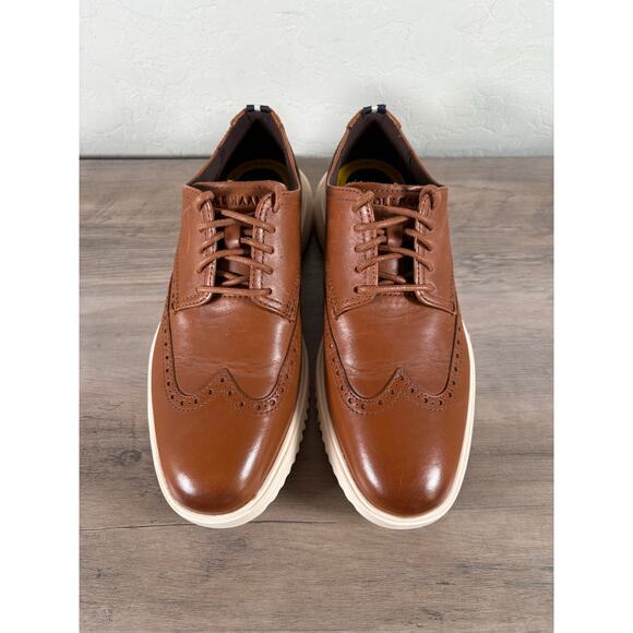 Cole Haan men Size 7 Oxford Shoes Grand OS Wingtip leather British Tan Brown - Picture 2 of 8